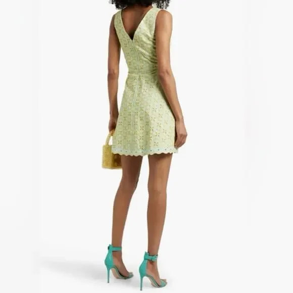 Saloni NWT Jesse Broderie Embroidered Hourglass Cotton Dress in Duckegg Citrine - Picture 3 of 16